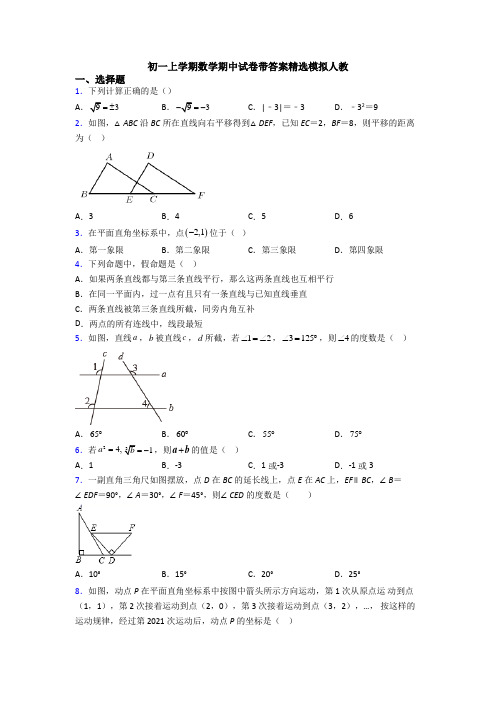 初一上学期数学期中试卷带答案精选模拟人教