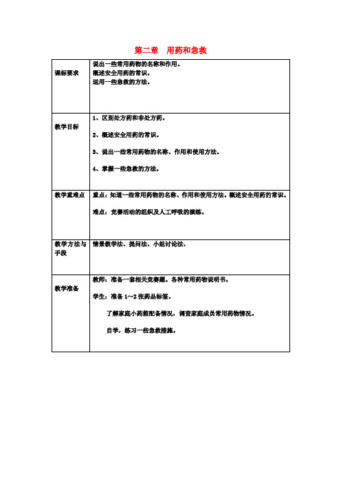 八年级生物下册《第八单元第二章用药和急救》教案新人教版