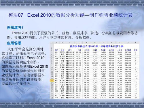 模块07   Excel 2010的数据分析功能—制作销售业绩统计表