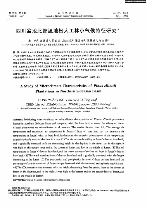 四川盆地北部湿地松人工林小气候特征研究