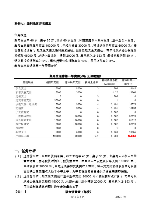 投资理财案例七：编制退休养老规划