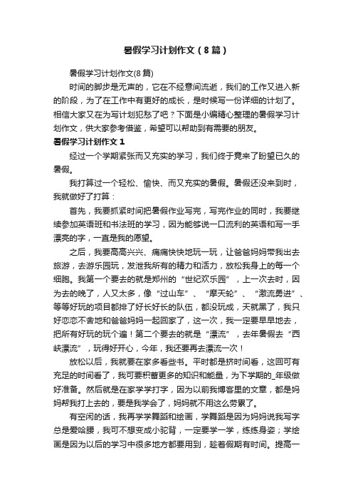 暑假学习计划作文（8篇）