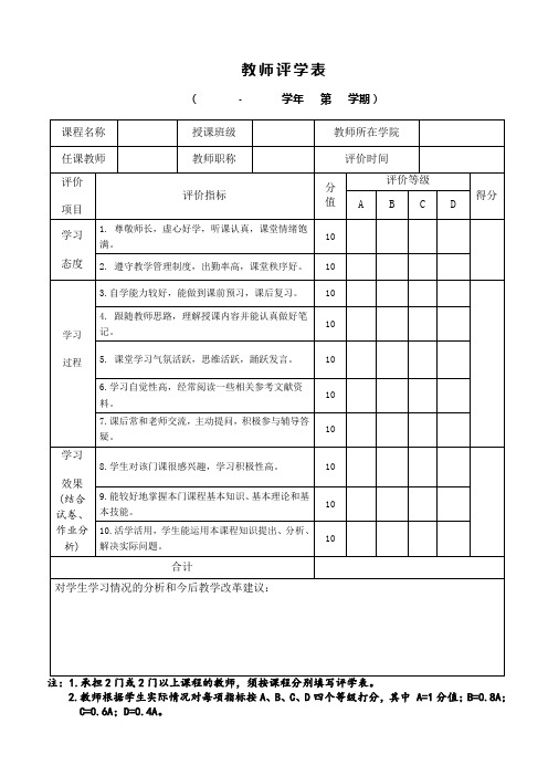 教师评学表