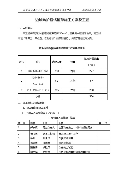 边坡防护施工方案及工艺(框格植草)