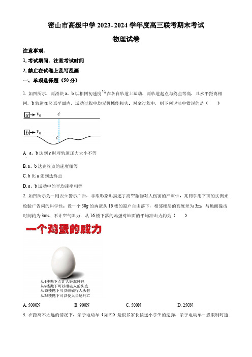 2024届黑龙江省鸡西市密山市高级中学高三上学期期末考试物理及答案