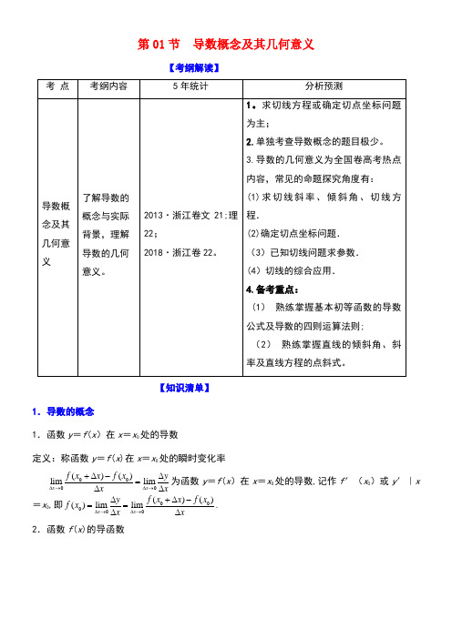 (浙江专版)2019年高考数学一轮复习 专题3.1 导数概念及其几何意义(讲)