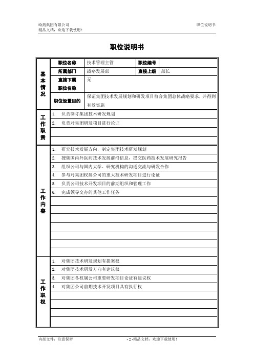 5战略发展部_技术管理主管_职位说明书