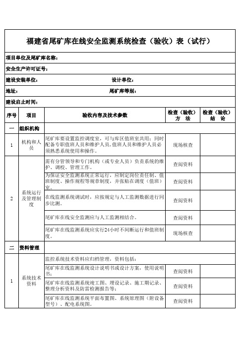 福建省尾矿库在线监测系统检查(验收)表(试行) - 福建省安全生产