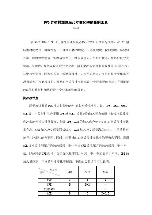 PVC异型材加热后尺寸变化率的影响因素