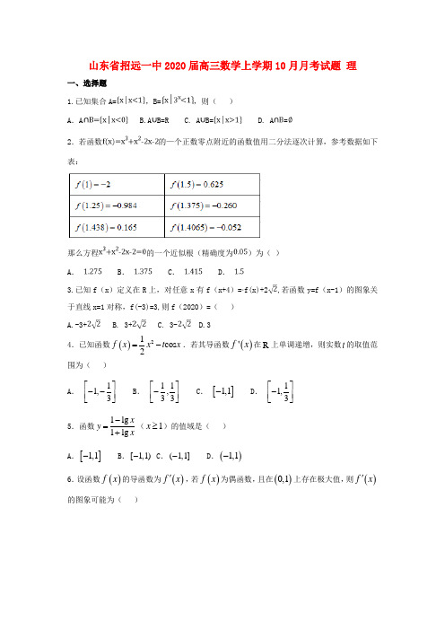 山东省招远一中2020届高三数学上学期10月月考试题 理