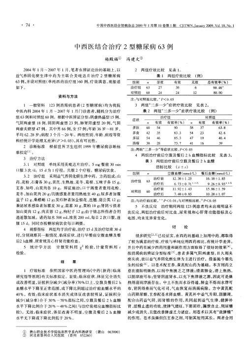 中西医结合治疗2型糖尿病63例