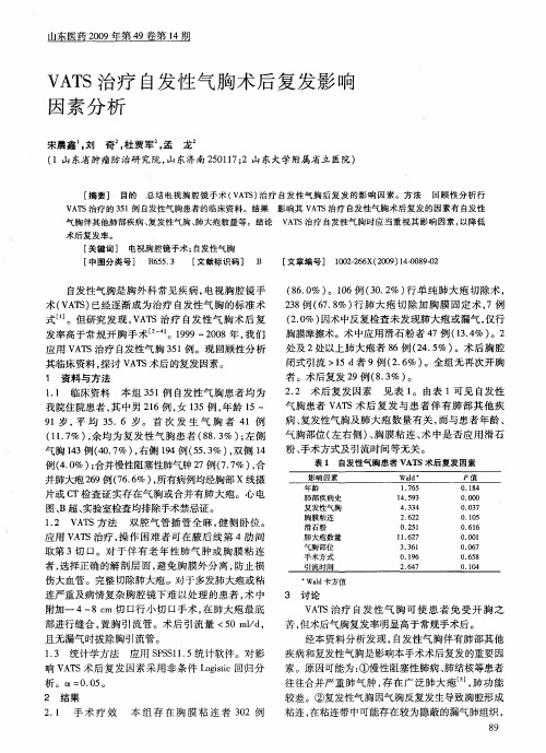 VATS治疗自发性气胸术后复发影响因素分析