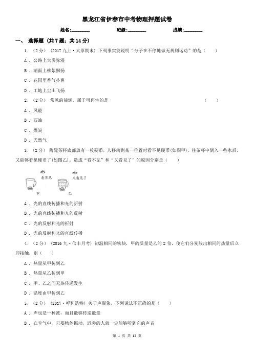 黑龙江省伊春市中考物理押题试卷 