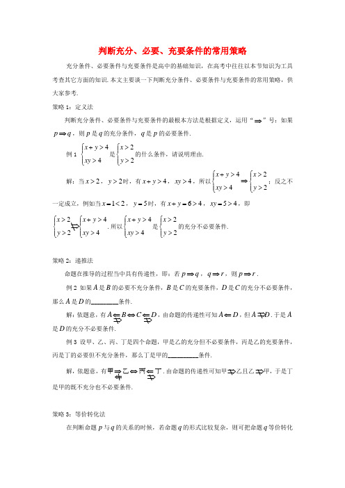 高考数学复习点拨 判断充分、必要、充要条件的常用策略