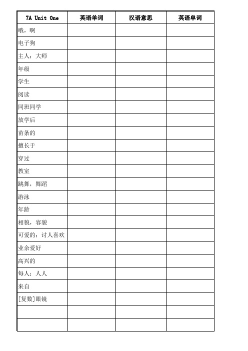 牛津英语7A全册单词默写表概论