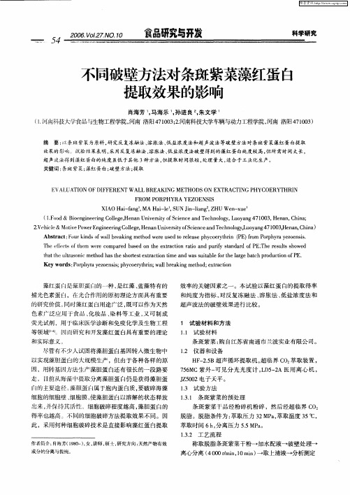 不同破壁方法对条斑紫菜藻红蛋白提取效果的影响