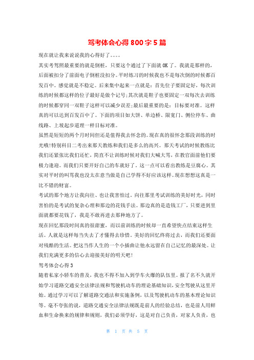 驾考体会心得800字5篇