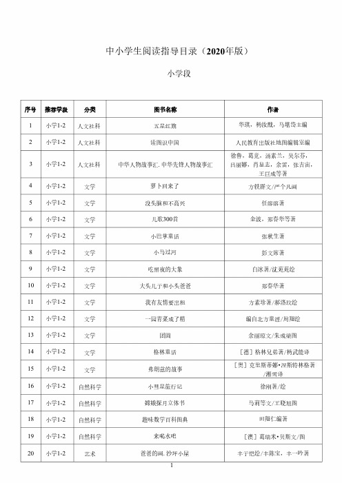 教育部基础教育课程教材发展中心中小学生阅读指导目录(2020年版)