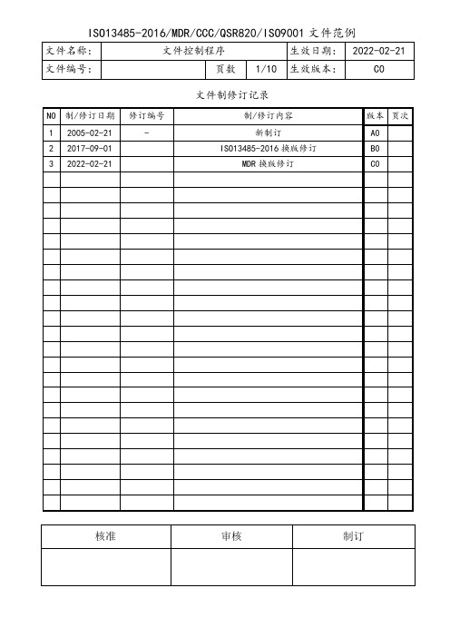 医疗器械体系文件控制程序