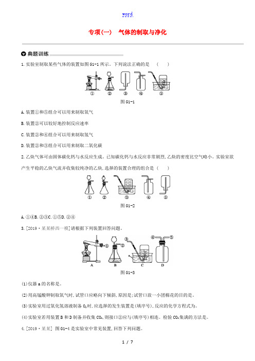 (河北专版)中考化学复习方案 专项(01)气体的制取与净化试题-人教版初中九年级全册化学试题