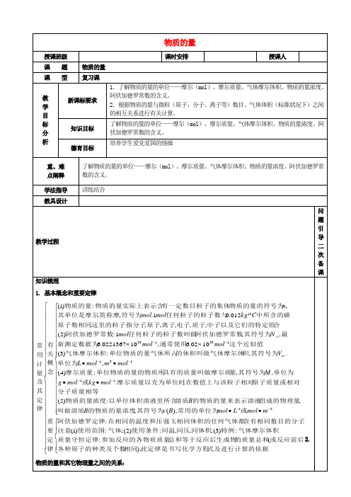 高考化学二轮复习物质的量教案新人教版