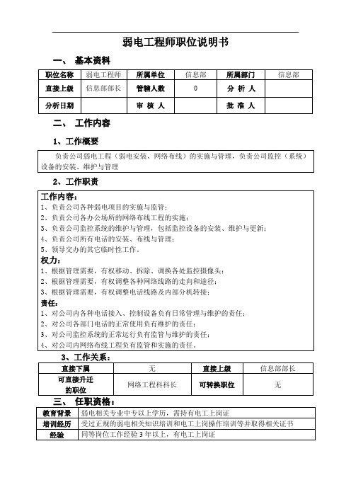 弱电工程师职位说明书