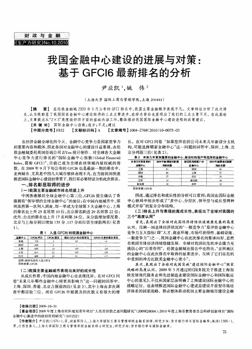 我国金融中心建设的进展与对策：基于GFCI6最新排名的分析