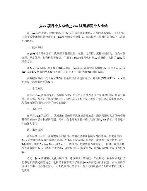 java项目个人总结_java试用期间个人小结