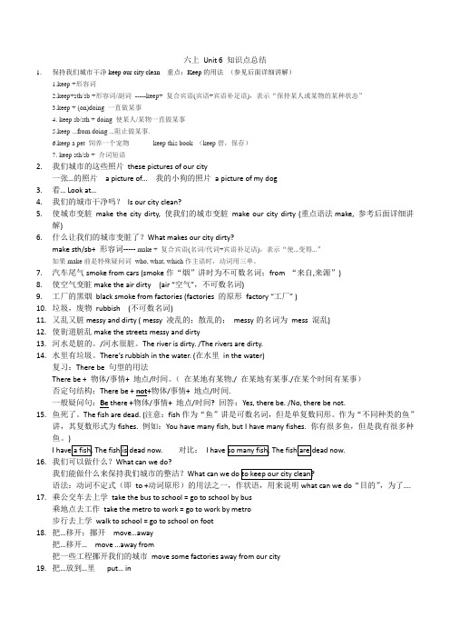 苏教版译林小学英语六年级上册 Unit 6 知识点总结