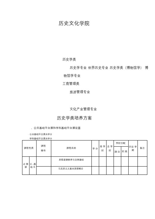 河南大学历史文化学院本科生培养方案