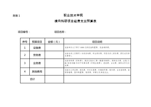 横向科研项目经费支出预算表