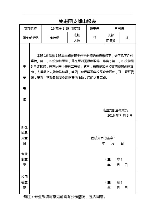 先进团支部申报表 16花样1