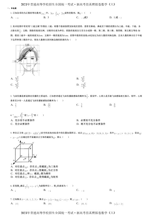 2023年普通高等学校招生全国统一考试·新高考仿真模拟卷数学(六)