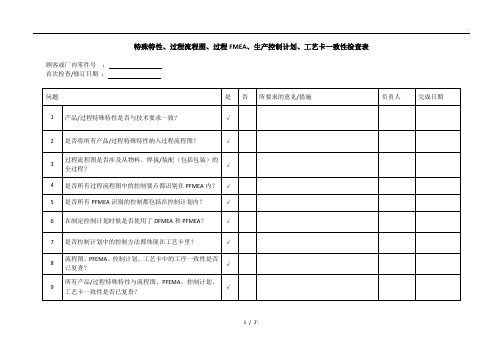 特殊特性、过程流程图、过程FMEA、生产控制计划、工艺卡一致性检查表