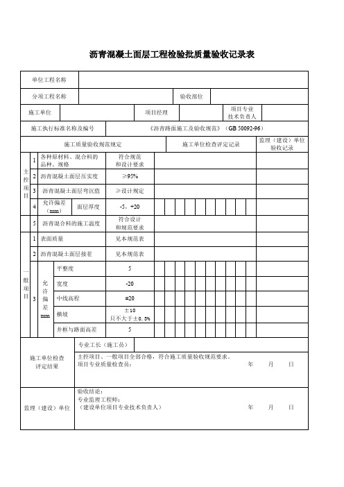 沥青混凝土面层检验批