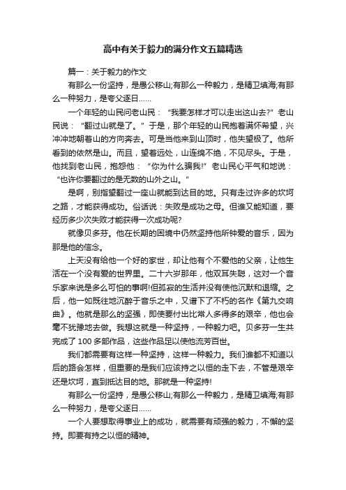 高中有关于毅力的满分作文五篇精选