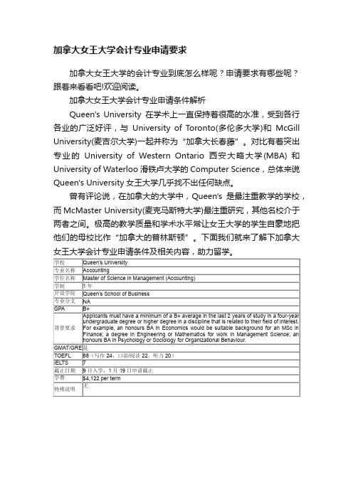 加拿大女王大学会计专业申请要求