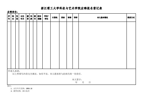 浙江理工大学科技与艺术学院应聘报名登记表