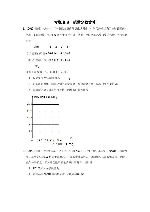 九年级化学中考专题训练：质量分数计算专题