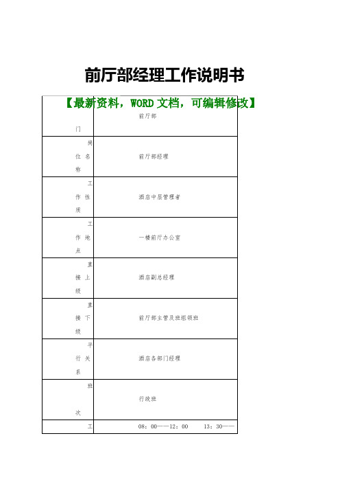 前厅部经理工作说明书p