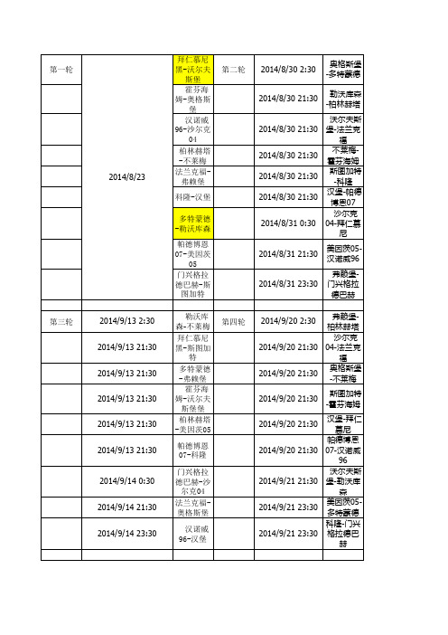 德甲2014-2015赛程