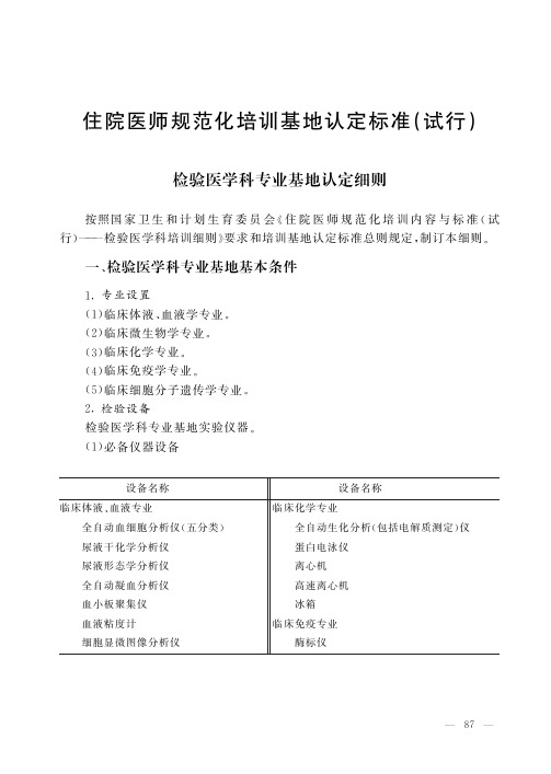 住院医师规范化培训基地认定标准试行