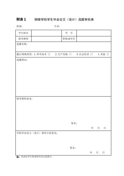 铜陵学院毕业论文附表