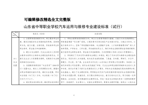 山东中等职业学校汽修专业建设标准(定稿)精选全文