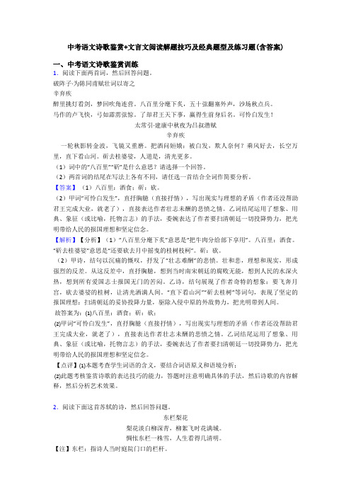 中考语文诗歌鉴赏+文言文阅读解题技巧及经典题型及练习题(含答案)