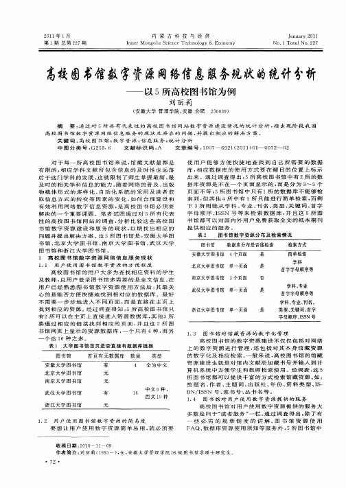 高校图书馆数字资源网络信息服务现状的统计分析——以5所高校图书馆为例