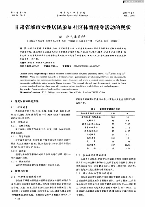 甘肃省城市女性居民参加社区体育健身活动的现状