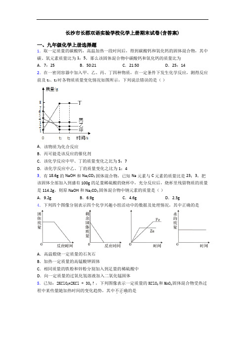 长沙市长郡双语实验学校化学初三化学上册期末试卷(含答案)