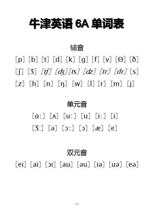 牛津英语6A单词表