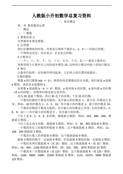 人教版小升初数学总复习资料